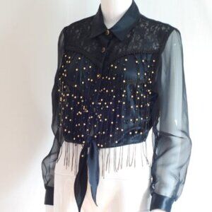 Sam 1970's Cropped Blouse With Tassels & Beads - USA